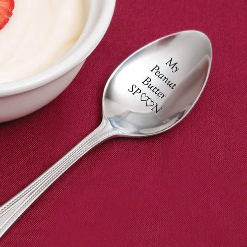 My Peanut Butter Spoon With Two Little Heart - Engraved Spoon Stainless Steel Silverware Flatware Unique Birthday Easter Basket Gifts For Boy Girl...