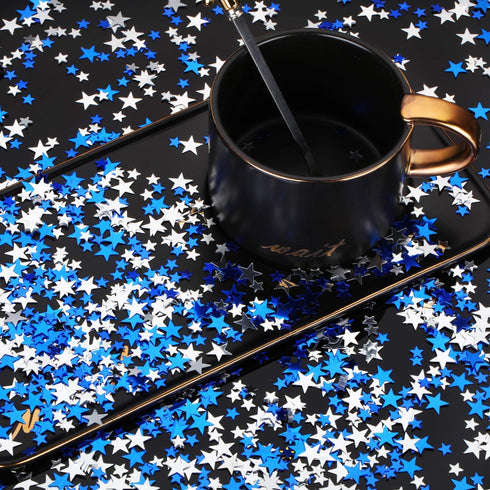 Hestya 60g Star Confetti Glitter Table Confetti Metallic Foil Stars for Party Wedding Festival Decorations(Blue Silver,10mm and 6mm)...