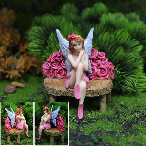 Fairy Garden Accessories - Mini Fairy Figurines with Flower Chair, Fairy Toys Gifts for Girls, Fairies Miniatures for Fairy Garden Decor, Fairy Bi...