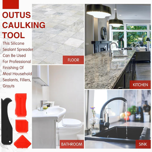 4 Pieces Silicone Caulking Tool Set Sealant Finishing Tool Grout Scraper Caulking Removal Tool for Kitchen Bathroom Floor Sink Joint Sealant Seali...