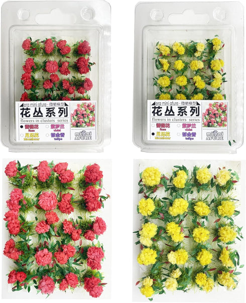 Cayway 2 Color Flower Vegetation Groups Flower Cluster Model Grass Tufts Set Miniature Static Scenery Model for DIY Architecture Building Garden S...