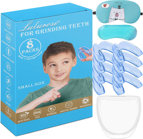 Kids Mouth Guard Blue for Grinding Teeth 8 Pack Moldable Night Guards for Clenching Teeth | Comfortable Dental Guard | Stops Bruxism and Tmj | Inc...