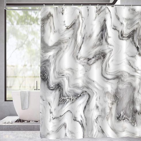 MitoVilla Grey Marble Shower Curtain Set, Abstract Modern Shower Curtain for Bathroom Decor, Luxury Standard Shower Curtain for Bathtub, Waterproo...