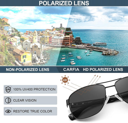 CARFIA Classic Metal Mens Sunglasses - Polarized Sunglasses UV Protection Acetate Arms CA5397...