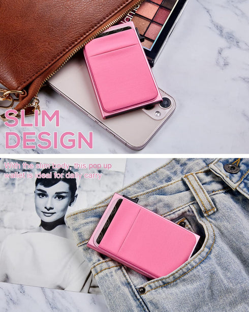 Minimalist Small Wallet Women Slim Pop Up Wallet Card Holder Wallet with Money Pocket, RFID Blocking Pink Smart Wallet Metal Card Case...