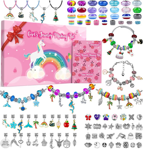 Gionlion Charm Bracelet Making Kit, Jewelry Making Kit Trendy Stuff for Kids Ages 6-12, Unicorn Toy Cute Stuff for Teen Girls Gifts Birthday Gift,...