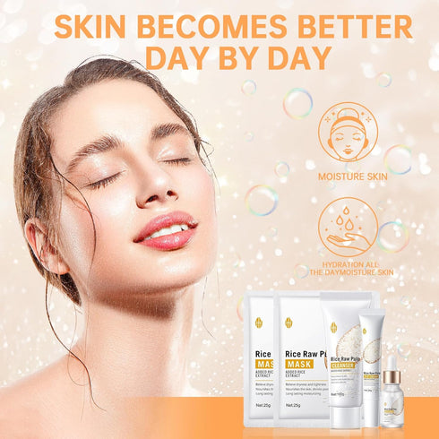 Rice Skin Care Sets For Women, 5/6Pcs Skin Care Kit, Moisturizing Skin Care Gift Set , Face Care Kit Inclusde Rice Mask, Cleanser, Toner, Lotion, ...