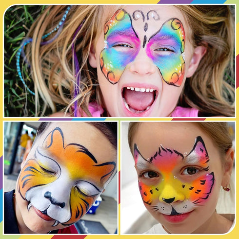 Professional Face Painting Kit for Kids Adults, Split Cake Face Paint Palette 12 x 10gm with Stencil, One Stroke Non Toxic Rainbow Face Body Paint...