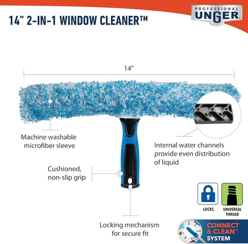 Unger Professional 2-in-1 Squeegee & Scrubber - 14” Window Cleaning Tool – Cleaning Supplies, Squeegee for Window Cleaning, Commercial & Residenti...
