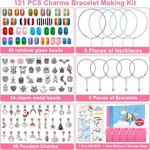 Siligar 121pcs Charm Bracelet Making Kit, DIY Bracelet Bead Jewelry Making Kit Crafts Christmas Gifts Bracelets for DIY Craft for Girls 8-12...