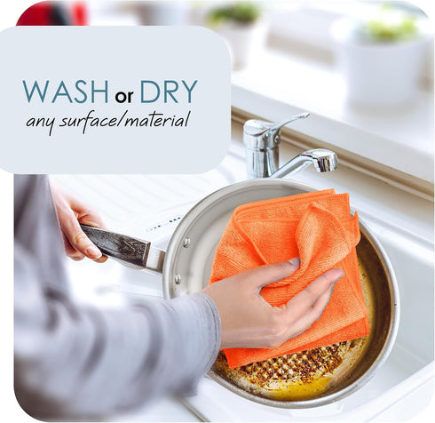 Hearth & Harbor Microfiber Cleaning Cloth, Microfiber Towels for Cars 12 Pack Washcloths, Orange Cleaning Rags, Reusable Microfiber Towel, Microfi...