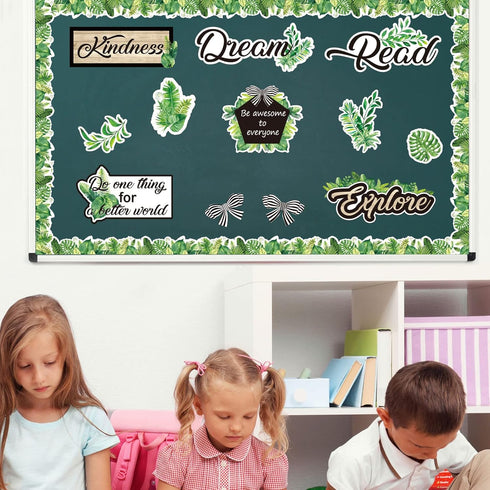 Boho Bulletin Board Set Greenery Plant Inspirational Cutouts Greenery Board Border Classroom Decor Simply Boho Positive Quote Sign for Kids Social...