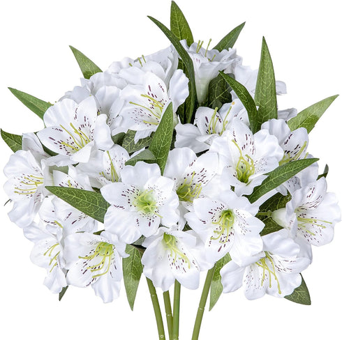 Alstroemeria Artificial Flowers 18” Long Stems Faux Bouquet Silk Petals Wedding Decoration Indoor DIY Crafts Table Centerpiece Home Decor, 4pcs (W...