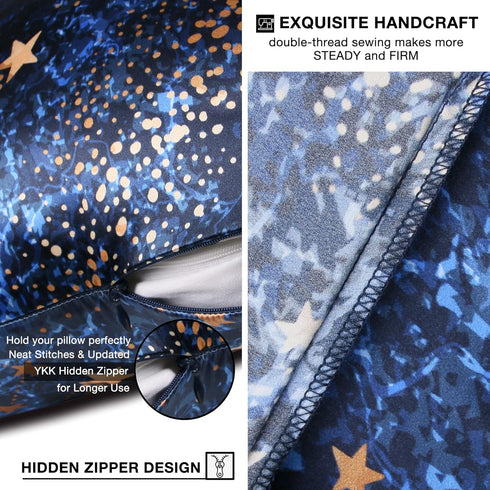 MANSPHIL Navy Blue Galaxy Mulberry Silk Pillowcase Queen Size, Print Pattern, 22 Momme 100% Silk Pillow Cases Cover Zipper Closure, 20" x 30"...