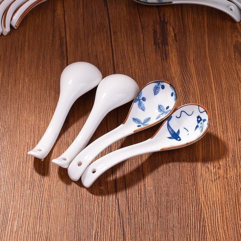 4 Pieces Japanese Soup Spoons Ceramic Spoons Asian Soup Spoon sets Suitable for Pho, Ramen, Noodles...
