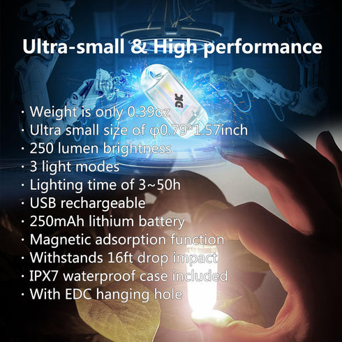 2 Pack USB Mini LED Lantern, Waterproof EDC Keychain LED Flashlight for Camping, Rechargeable Battery Small Stick Lamp Maglite Puck Dog Collar Tor...