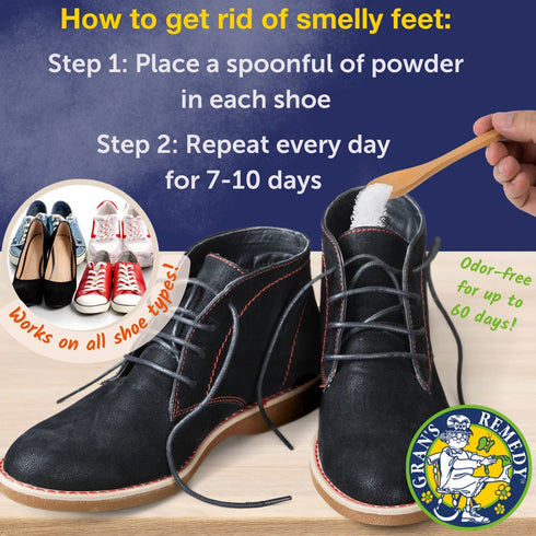 Gran's Remedy Natural Shoe Deodorizer and Foot Odor Eliminator Powder for Men, Women, and Kids, Absorb Sweat and Moisture, Neutralize Smelly Odors...