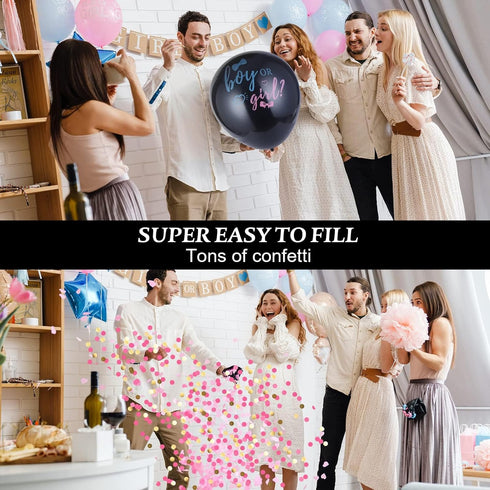 Thickened Gender Reveal Balloon - 2pcs Gender Reveal Confetti Balloons with Pink and Blue Confetti – 36 Inch Black Gender Reveal Balloons Perfect ...