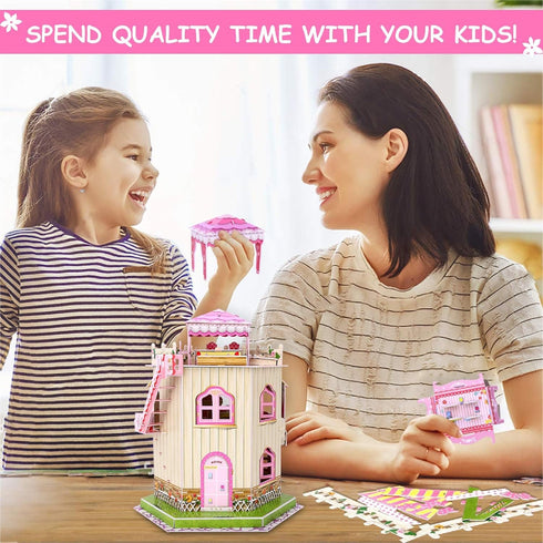 Rooftop Romance 3D Puzzle Dollhouse for Girls - Easy to Assemble 3-D Miniature Doll House Building Kit with LED Light for Kids - Educational Paper...