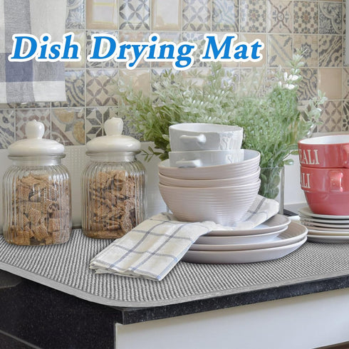2 Pack Large Dish Drying Mat,24x17 Inch Absorbent Microfiber Dishes Drainer Mats,Dish Drying Pad for Countertops,Sinks,Draining Racks(Gray)...