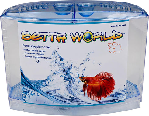 Penn-Plax Twin Betta Bow-Front Kit for Aquarium Blue, Green, Tank is 7.5" Across The Front, 6" Across The Back...
