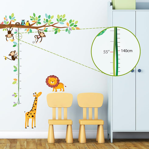DECOWALL DW-1402 Little Monkeys Tree and Animals Height Growth Chart Kids Wall Stickers Wall Decals Peel and Stick Removable Wall Stickers for Kid...