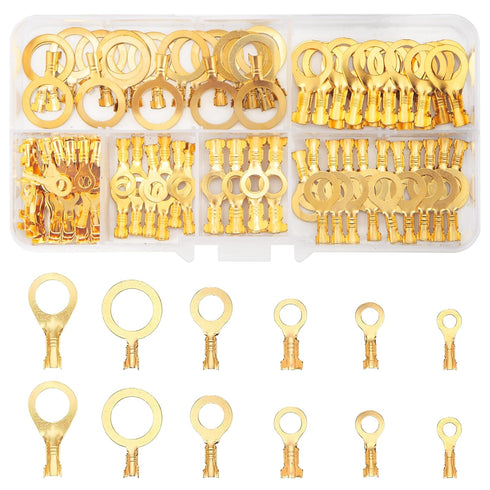 160 Pcs Copper Ring Terminals, M3/M4/M5/M6/M8/M10 Brass Wire Connectors, Open Barrel Wire Ring Cable Lugs Crimp Kit, Brass Copper Ring Crimp Cable...