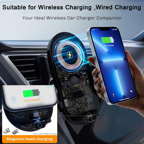Wireless Car Charger with Phone Holder Mount, 15W-5W Qi Fast Charging Auto Clamping Car Charger Phone Holder Mount, for iPhone 15 14 13 12 11 Pro ...