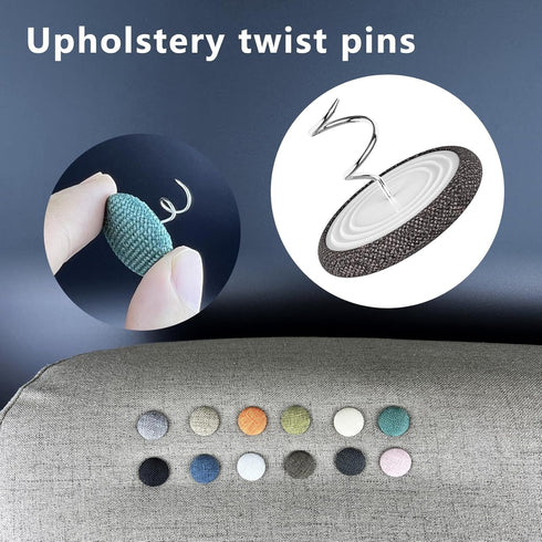 12 Colors Fabric Covered Button Twist Pins Dust Ruffle Pins- for Sofa?Upholstery?Armchair Caddies, Armrest Covers,Bed Skirts, Slipcovers, Headline...
