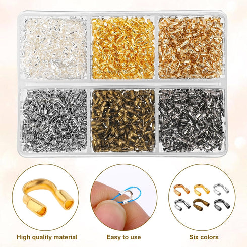600 Pcs Brass Wire Guardian U-Shape Cable Protector Brass Wire Protector for Earring Bracelet Necklace Pendant DIY Jewelry Making Supplies, 6 Colo...