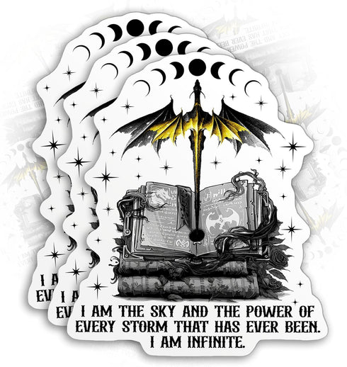 (3PCS) Fourth Wing Inspired Sticker Dragon Rider Sticker Fantasy Books Bookish Kindle Decal I Am The Sky 3" Die-Cut Waterproof Vinyl Sticker for W...