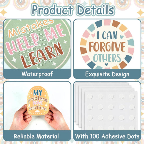 32 PCS BOHO Affirmation Station Bulletin Board Set Positive Posters for Classroom Growth Mindset Decorations Inspirational Motivational Accent Cut...