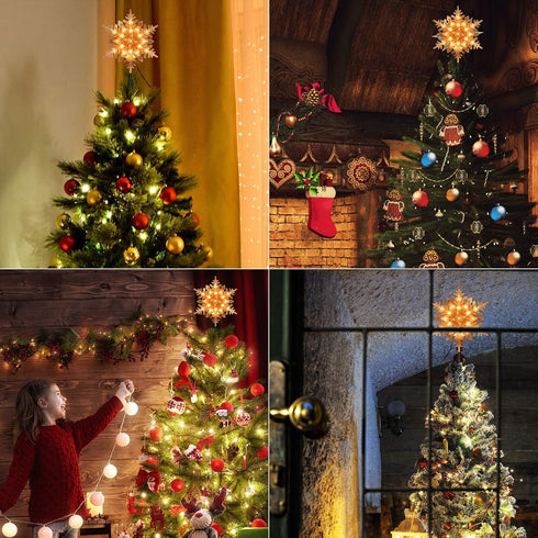 Brizled Christmas Snowflake Tree Topper, 9.25in Lighted Christmas Treetop with 20 Warm White Lights, 120V UL Certified Plug in Christmas Tree Top ...