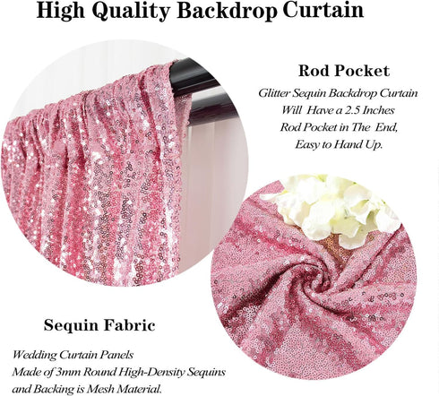 DUOBAO Sequin Backdrop 2FTx7FT Pink Gold Glitter Backdrop Curtain Fuchsia Pink Sequence Back Drop Photography Backdrop for Wedding Birthday Baby S...
