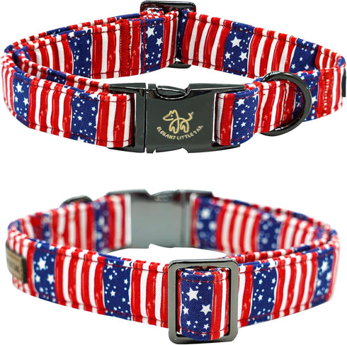 Elegant little tail Independence Day Dog Collar, Holiday Pet Collar with Bow Dog Durable Patriotic Dog Collars Pet Gift Adjustable Dog Collar for ...
