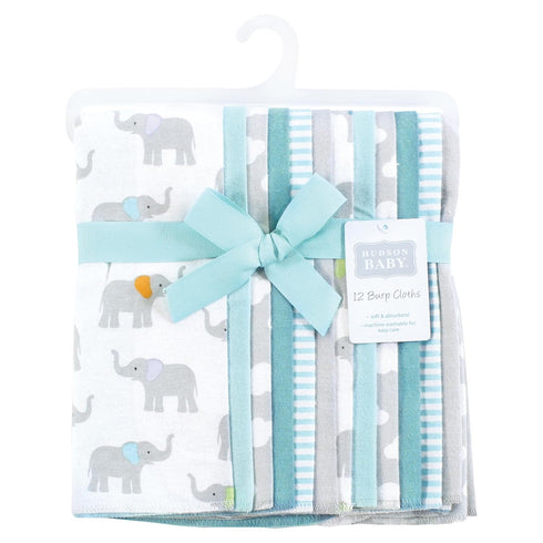 Hudson Baby Unisex Baby Flannel Burp Cloth 12pk, Teal Elephant, One Size...