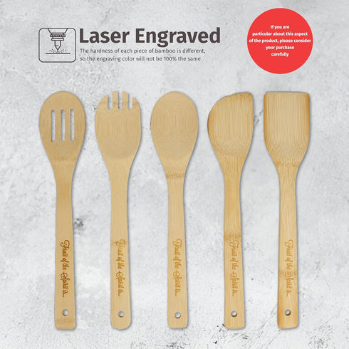 PrintSupremacy Custom Engraved Bamboo Cooking Spoons Set, Non Stick Wooden Kitchen Gadget Pan Cookware, Baking Gift for Housewarming Wedding Birth...