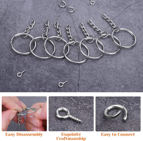 Audab 360Pcs Keychain Bulk, 120Pcs Keychain Rings with Chain and 120Pcs Open Jump Ring with 120Pcs Screw Eye Pins for Crafts and Jewelry Making...