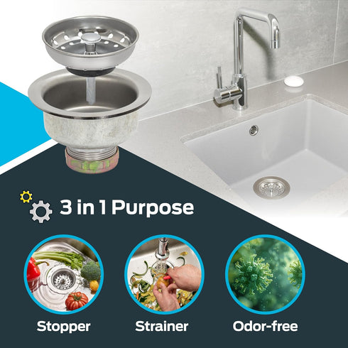 EZ-FLO Kitchen Sink Strainer with Flange and Slip Joint Nut, Standard Shank with 3-1/2 Inch to 4 Inch Opening, Stainless Steel, 30017...