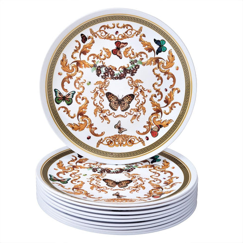 SILVER SPOONS White and Gold Plastic Dinner Plates for Party (10 PC) Heavy Duty Disposable Dinner Set 9", Fine China Look Dishes for Baby Showers,...