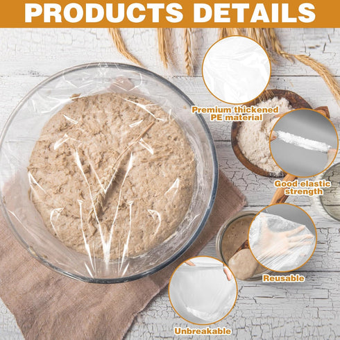 100Pcs Bowl Covers, Adjustable Elastic Bowl Covers for Bread Proofing Reusable Fresh Keeping Bags, Plastic Bowl Covers Bread Cover for Rising Brea...