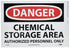 NMC D240PB DANGER - CHEMICAL STORAGE AREA - AUTHORIZED PERSONNEL ONLY – 14 in. x 10 in. PS Vinyl Danger Sign with White/Black Text on Red/White Ba...