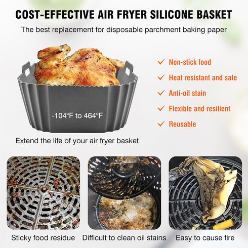 Large Air Fryer Silicone Liner for 8-10QT Ninja Dual Basket Air Fryer, Non-Stick Air Fryer Pot, Rectangular Air Fryer Silicone Basket, Reusable Ai...