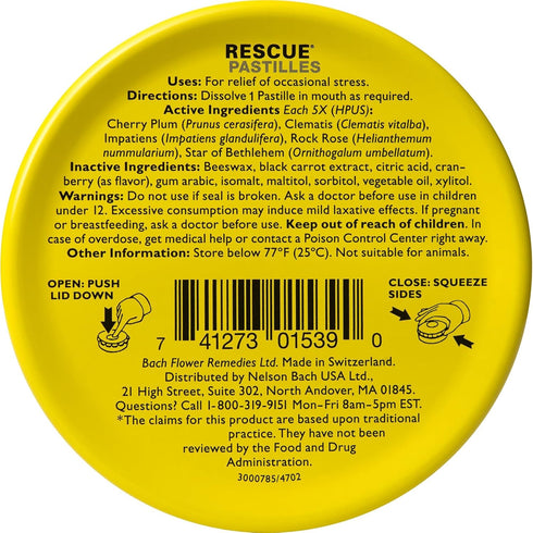 Bach RESCUE PASTILLES, Cranberry Flavor, Natural Stress Relief Lozenges, Homeopathic Flower Essence, Vegetarian, Gluten & Sugar-Free, 35 Count...