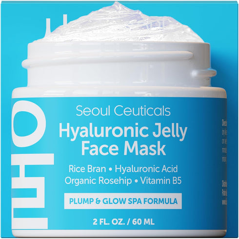 SeoulCeuticals Korean Skin Care Hyaluronic Acid Jelly Face Mask – Rice Bran + Vit B5 + Rosehip Anti Aging K Beauty Skincare for Plump Glowing Skin...