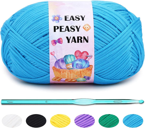 Fadoub Yarn for Crocheting,300G Blue Yarn,Easy Peasy yarn,Cotton Crochet Knitting Yarn for Beginners with Easy-to-See Stitches, Soft Yarn for Begi...
