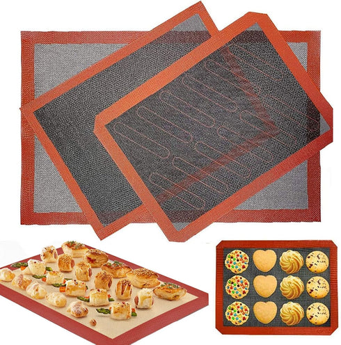 Silicone Hollow Baking Mat Set 3Pcs NonStick Oven Liner Perforated Mesh Pad Breathable Fiberglass Baking Mat Heat-Resistant Cooking Bakeware Mat f...