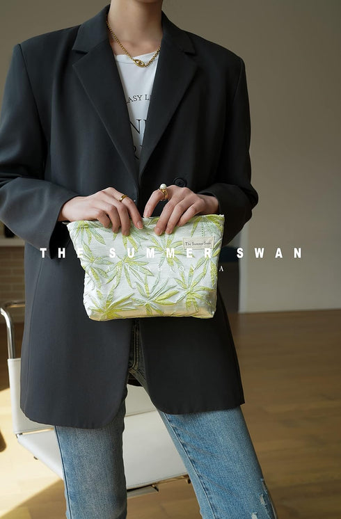 | Large Aesthetic Makeup Bag | Floral Makeup Bag | Mid-day Clutch | Period Kit Bag | Hygiene Bag | Skincare Bag | Cute Makeup Bag (Summer Maple)...