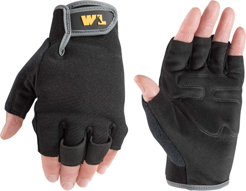 Wells Lamont Men's Fingerless Synthetic Leather Palm Work Gloves, Extra Large 847, Black...