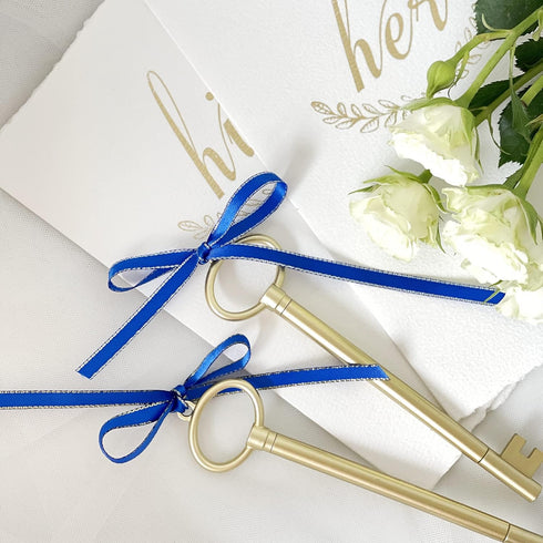 QIANF Royal Blue Double Face Satin Ribbon with Silver Border for Gift Wrapping, Hair Bows, Wedding Party Decoration, Crafts Sewing, Invitation Car...